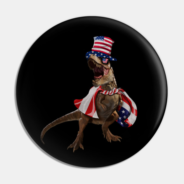 Funny T Rex Dinosaur, USA Flag, American Pin by logiamerch