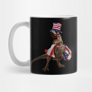 Funny T Rex Dinosaur, USA Flag, American Mug