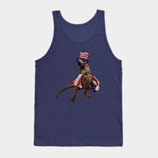 Funny T Rex Dinosaur, USA Flag, American Tank Top