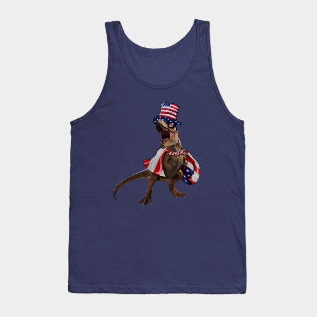 Funny T Rex Dinosaur, USA Flag, American Tank Top by logiamerch