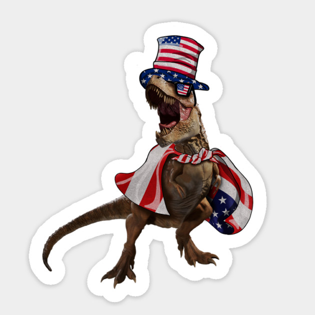 Funny T Rex Dinosaur, USA Flag, American Sticker by logiamerch