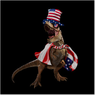 Funny T Rex Dinosaur, USA Flag, American Posters and Art