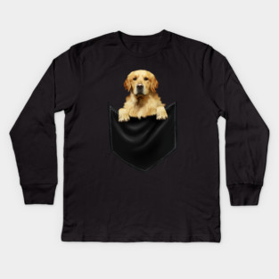 Golden Retriever Dog inside Pocket, Dog Lover Kids Long Sleeve T-Shirt
