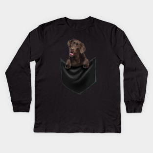 Brown labrador Retriever Dog inside Pocket, Lab Dog Love Kids Long Sleeve T-Shirt
