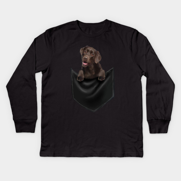 Brown labrador Retriever Dog inside Pocket, Lab Dog Love Kids Long Sleeve T-Shirt by logiamerch