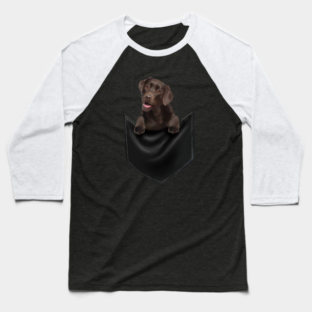 Brown labrador Retriever Dog inside Pocket, Lab Dog Love Baseball T-Shirt by logiamerch