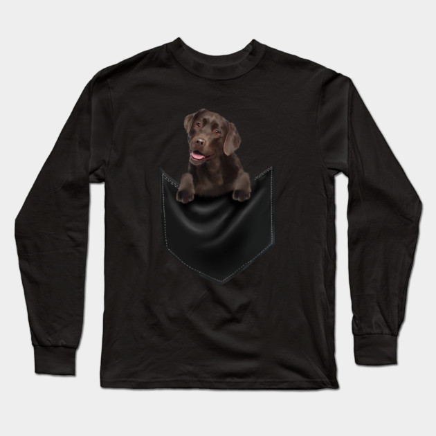 Brown labrador Retriever Dog inside Pocket, Lab Dog Love Long Sleeve T-Shirt by logiamerch