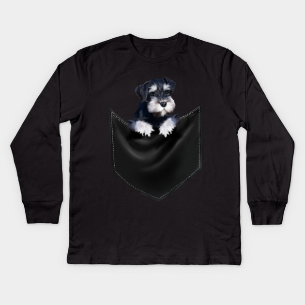 Miniature Schnauzer inside Pocket, Dog Lover Kids Long Sleeve T-Shirt by logiamerch