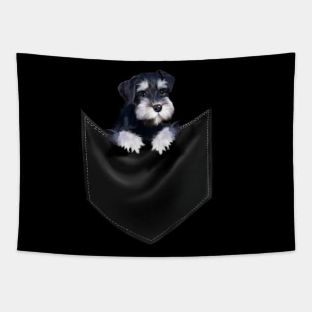 Miniature Schnauzer inside Pocket, Dog Lover Tapestry by logiamerch