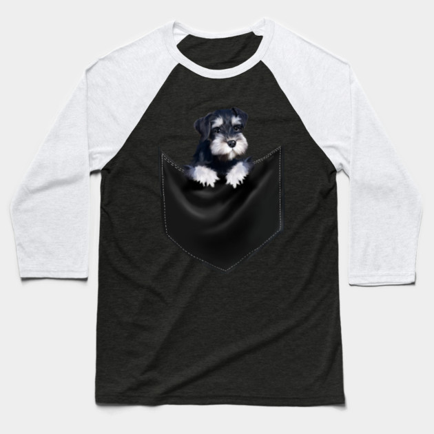 Miniature Schnauzer inside Pocket, Dog Lover Baseball T-Shirt by logiamerch