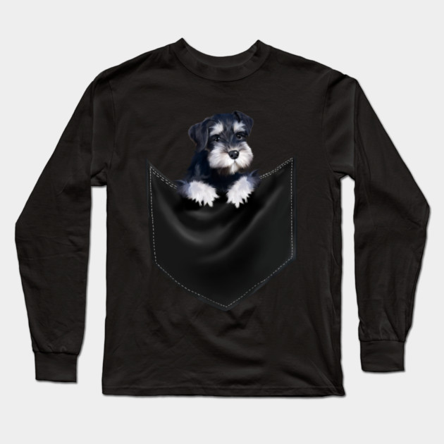 Miniature Schnauzer inside Pocket, Dog Lover Long Sleeve T-Shirt by logiamerch