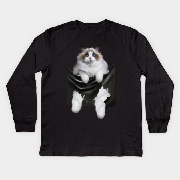 Ragdoll Cat Indside Pocket, Ragdoll Cats, Cat Lover Kids Long Sleeve T-Shirt by logiamerch