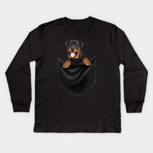 Rottweiler Dog Inside Pocket, Dog Lover Kids Long Sleeve T-Shirt
