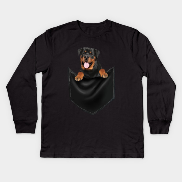 Rottweiler Dog Inside Pocket, Dog Lover Kids Long Sleeve T-Shirt by logiamerch