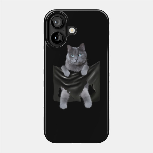 Russian blue Cat inside Pocket, Funny Cat Lover Phone Case by logiamerch