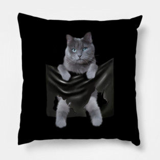 Russian blue Cat inside Pocket, Funny Cat Lover Pillow