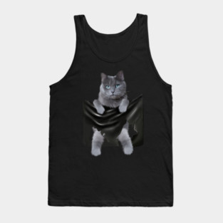 Russian blue Cat inside Pocket, Funny Cat Lover Tank Top