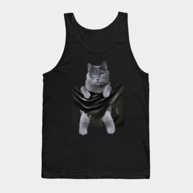 Russian blue Cat inside Pocket, Funny Cat Lover Tank Top by logiamerch