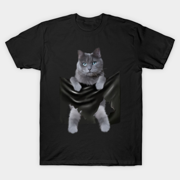 Russian blue Cat inside Pocket, Funny Cat Lover T-Shirt by logiamerch
