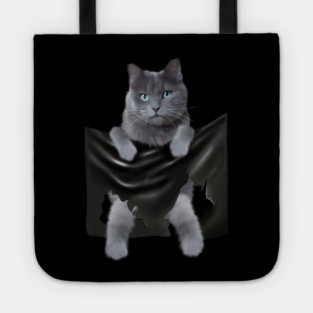 Russian blue Cat inside Pocket, Funny Cat Lover Tote