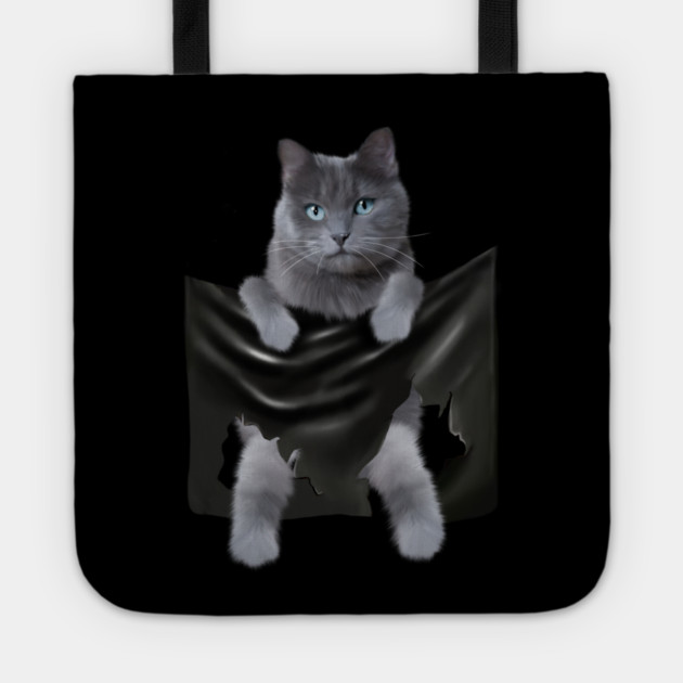 Russian blue Cat inside Pocket, Funny Cat Lover Tote by logiamerch