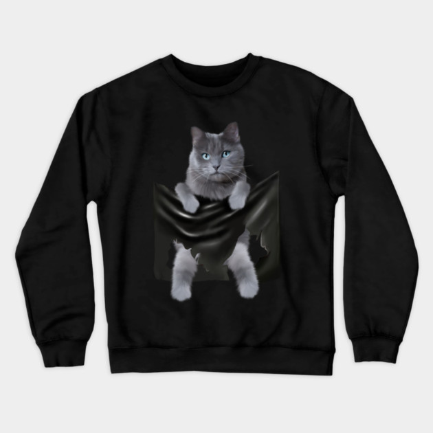 Russian blue Cat inside Pocket, Funny Cat Lover Crewneck Sweatshirt by logiamerch