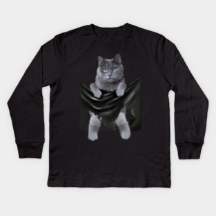 Russian blue Cat inside Pocket, Funny Cat Lover Kids Long Sleeve T-Shirt