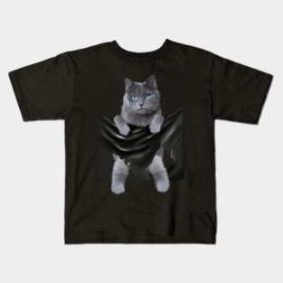 Russian blue Cat inside Pocket, Funny Cat Lover Kids T-Shirt