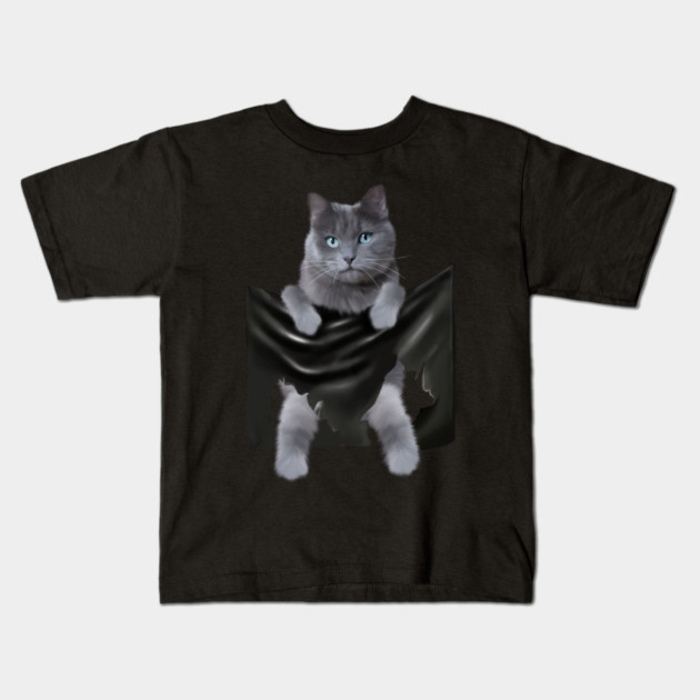 Russian blue Cat inside Pocket, Funny Cat Lover Kids T-Shirt by logiamerch