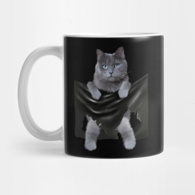 Russian blue Cat inside Pocket, Funny Cat Lover by logiamerch