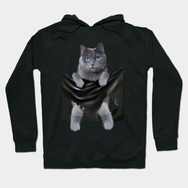 Russian blue Cat inside Pocket, Funny Cat Lover Hoodie by logiamerch