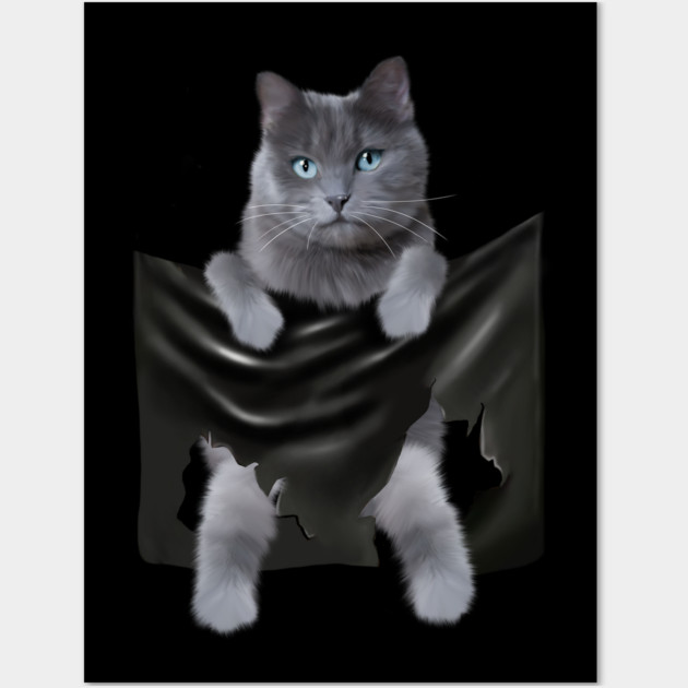 Russian blue Cat inside Pocket, Funny Cat Lover Wall Art by logiamerch
