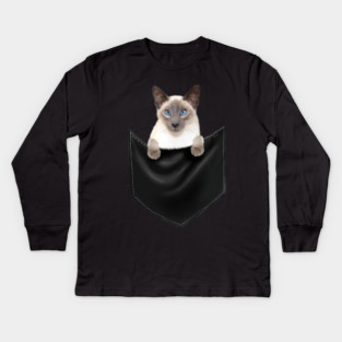 Siamese Cat inside Pocket, Cat Lover Kids Long Sleeve T-Shirt