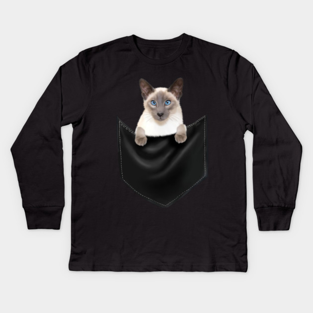 Siamese Cat inside Pocket, Cat Lover Kids Long Sleeve T-Shirt by logiamerch