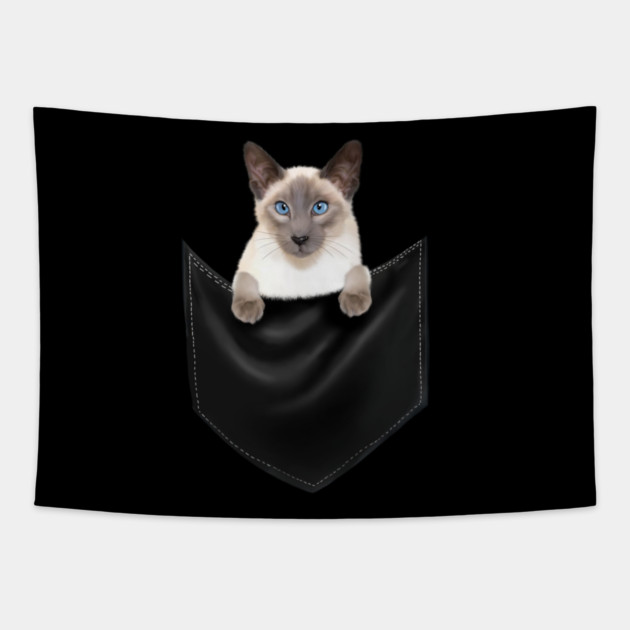 Siamese Cat inside Pocket, Cat Lover Tapestry by logiamerch
