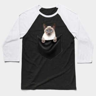 Siamese Cat inside Pocket, Cat Lover Baseball T-Shirt
