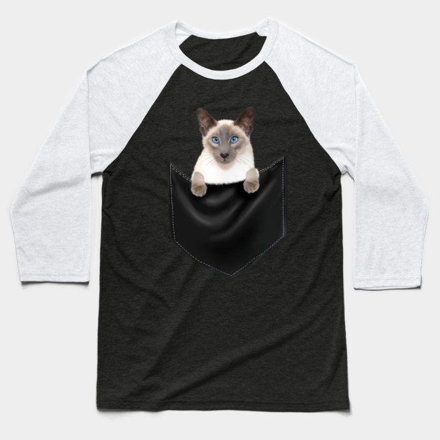 Siamese Cat inside Pocket, Cat Lover Baseball T-Shirt by logiamerch
