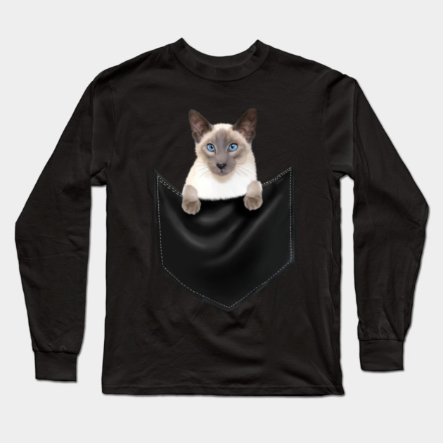 Siamese Cat inside Pocket, Cat Lover Long Sleeve T-Shirt by logiamerch