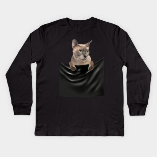 Tonkinese Cat inside Pocket, Cat Lover Kids Long Sleeve T-Shirt