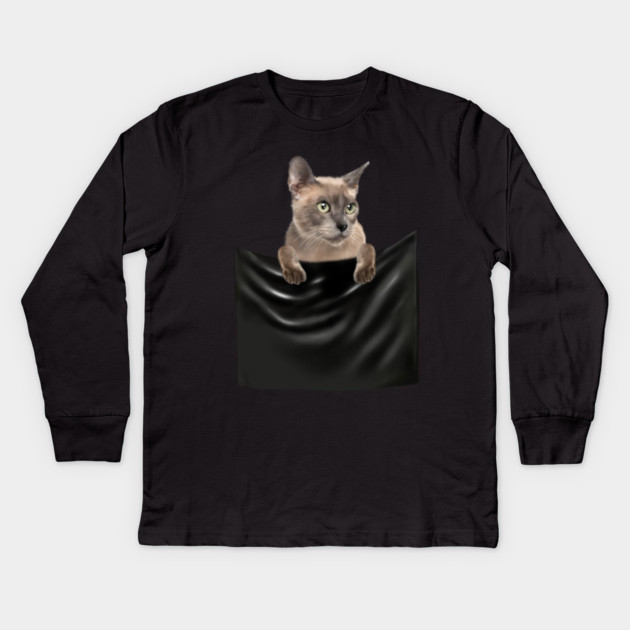 Tonkinese Cat inside Pocket, Cat Lover Kids Long Sleeve T-Shirt by logiamerch