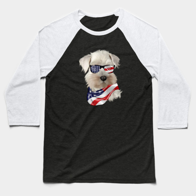 West Highland White Terrier Dog, USA Flag, American Dog Baseball T-Shirt by logiamerch