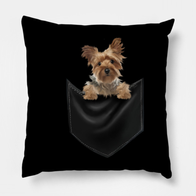 Yorkshire Terrier Dog Inside Pocket, Love Yorkies Pillow by logiamerch