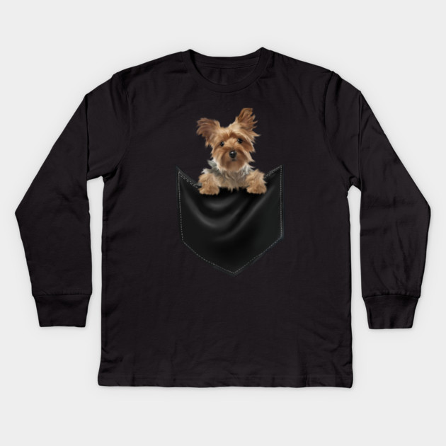 Yorkshire Terrier Dog Inside Pocket, Love Yorkies Kids Long Sleeve T-Shirt by logiamerch