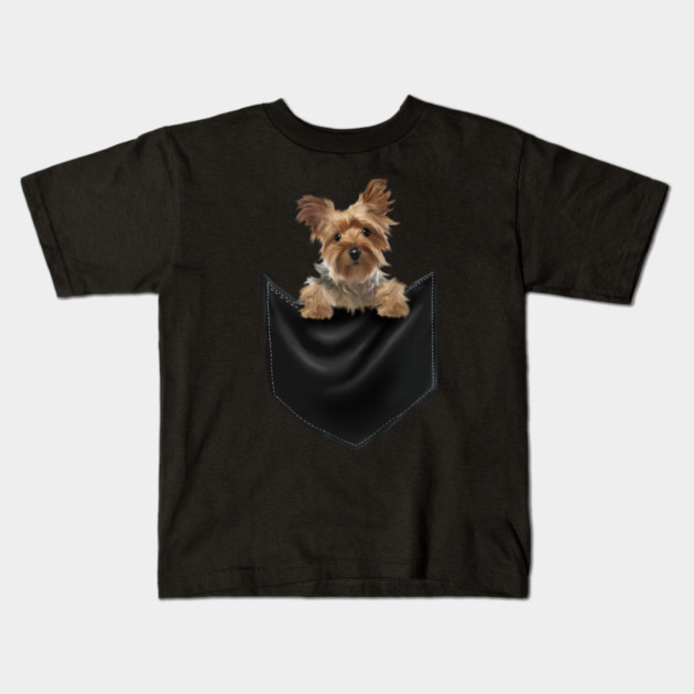 Yorkshire Terrier Dog Inside Pocket, Love Yorkies Kids T-Shirt by logiamerch