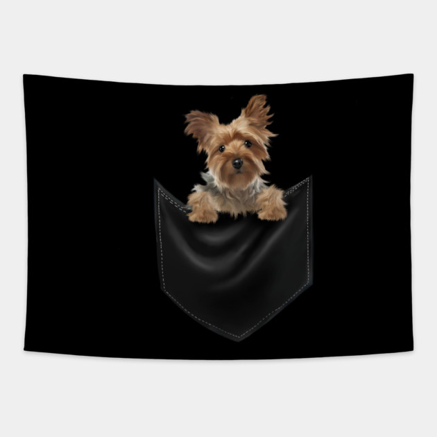 Yorkshire Terrier Dog Inside Pocket, Love Yorkies Tapestry by logiamerch