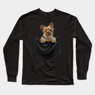 Yorkshire Terrier Dog Inside Pocket, Love Yorkies Long Sleeve T-Shirt