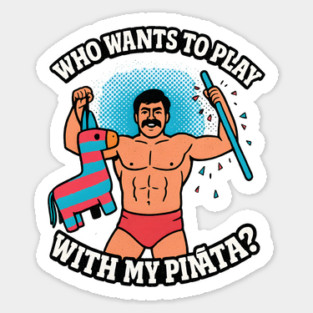 Funny Retro Piñata Muscle Man - Vintage Innuendo Humor with Cheeky Vibes Sticker