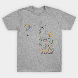 Howling wolf line art T-Shirt