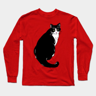 Cute Tuxedo Cat Illustration Long Sleeve T-Shirt