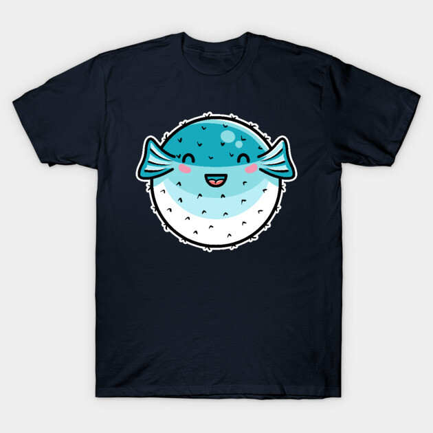 Kawaii Cute Puffer Fish T-Shirt by Fiona Reeves